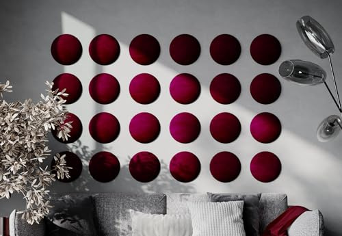 Lot de 4 Panneaux muraux décoratifs acoustiques en Velours Doux | Carrelage insonorisant et Absorbant l'écho | Planches Douces (Bordeaux, 4x Round (25x25cm))