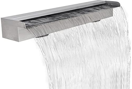 LAPOOH Pool-Wasserfall Fontäne Rechteckig Edelstahl, Brunnen Garten Wasserfall, Schwalldusche Pool, Poolwasserfall, Pool Zubehör Wasserfall, Wasserfall- & Bachlaufsets, 90 cm