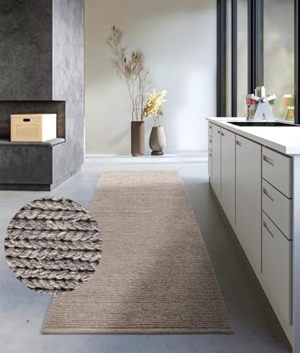 Villeroy & Boch Tappeto di lana Francois, naturale, tessuto a mano e naturale, per soggiorno, camera da letto, sala da pranzo, corridoio, cucina, lino, 80 x 200 cm