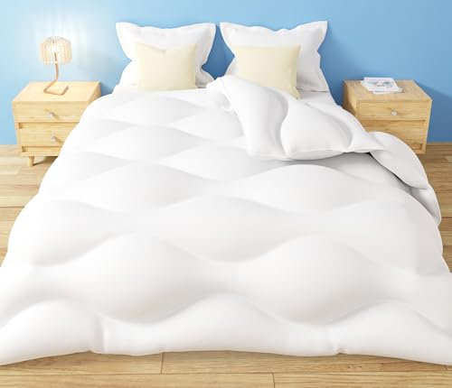 CASABEL Couette 220x240 cm Chaude Grand Froid Nuage – Blanc – Garnissage densité 700 GSM - Fibre Creuse Haute – Traitement Anti-acarien, bactérien, moisissures – Couverture 2 Personnes