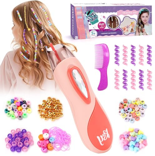Geschenk Mädchen 6 7 8 9 10 Jahre: Kinder Spielzeug ab 5-12 Jahre Haarschmuck Mädchen, Haarflechtmaschine Geburtstagsgeschenk 5-6-7-8 Jahre Kinder, DIY Haarperlen Flechthilfe Haardekorations Set