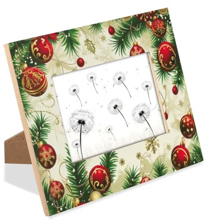 Mintoprints Bilderrahmen mit Weihnachtsmotiven, 10,2 x 15,2 cm, mit Weihnachtskugeln aus Holz, für Tischaufsteller und Wandmontage, 10 x 15 cm, vertikaler Bilderrahmen