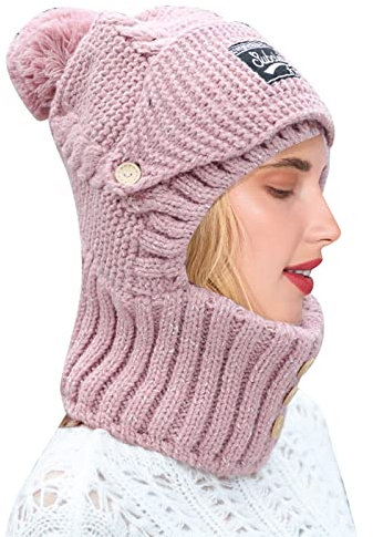 Strickmütze mit Ohrenschützern, gefütterte Damenmütze, Wintermütze, Schal, Masken, Set 3 und 1, Damen-Strickmütze, Schal, Herrenmützen und Mützen, B, Einheitsgröße