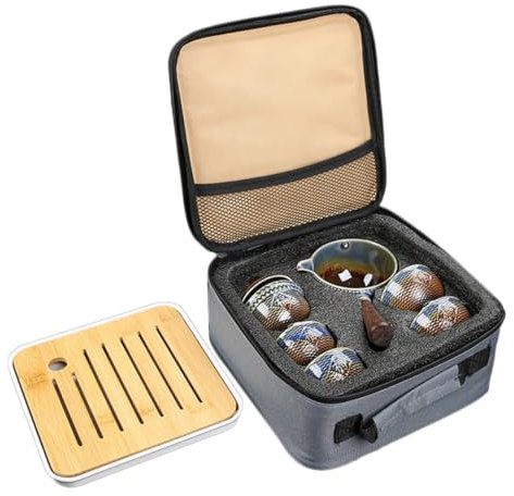 OFFSCH Té Portátil Cerámico Automático con Tetera y Tazas Diseño Resistente con Bolsa De Almacenamiento para Viajes y Exteriores para Amantes del Té Chino