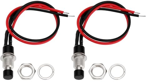 eMagTech 10 mini pulsanti SPST, pre-cablati, 12 V CC, 5 A, lunghezza della linea: 14 cm, diametro filettatura del pulsante, 1/4 di pollice per interruttori della luce, clacson per auto