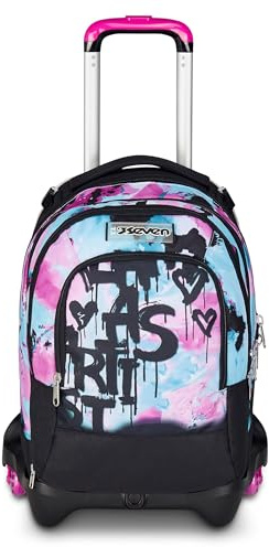 Seven Trolley Scuola Jack 3 Ruote Detach, Azzurro Fucsia, Zaino Con Carrello Sganciabile da 37 L Tasca Borraccia, Zainetto Staccabile, Multiuso e Spazioso, Scuola Elementare e Media, Zaino Bambina
