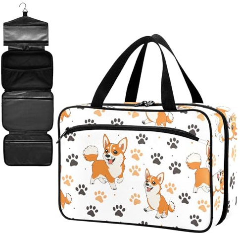 Fustylead Niedliche lustige walisische Corgi- und Pfotenabdruck-Organizer-Tasche mit Reißverschluss, leere Erste-Hilfe-Tasche, Trauma-Set für Reisen, Wandern, Camping, weiß, M