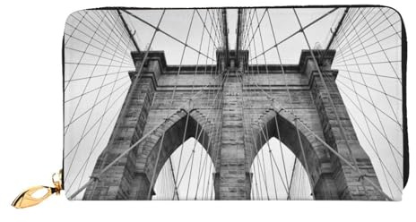 GBCDEDSL Brooklyn Bridge Portefeuille double face entièrement imprimé en cuir microfibre pour femme, Noir , Taille unique