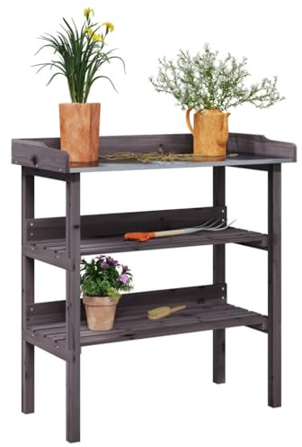 Table de plantation avec étagères Gris 78 x 38 x 82,5 cm Bois massif Firhome & Garden Lawn & Garden Jardinage Support pour plantes