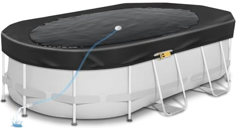 Cubierta ovalada de alberca de 18 x 9 pies para piscinas sobre el suelo, cubiertas de piscina gruesas 420D con drenaje automático, cubierta de alberca de invierno con hebilla de trinquete, resistente