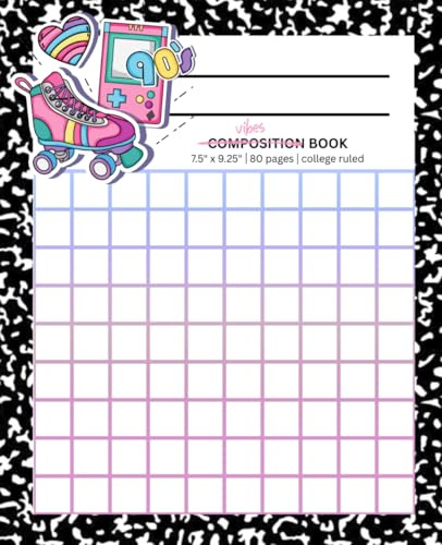 Vibes Composition Notebook – Tweenie Series: 90s-Inspired Notebook with Roller Skates, Retro Grid, and Rainbow Art | 7.5 x 9.25 | 80 College Ruled Pages | Fun Back-to-School Supply for Tweens