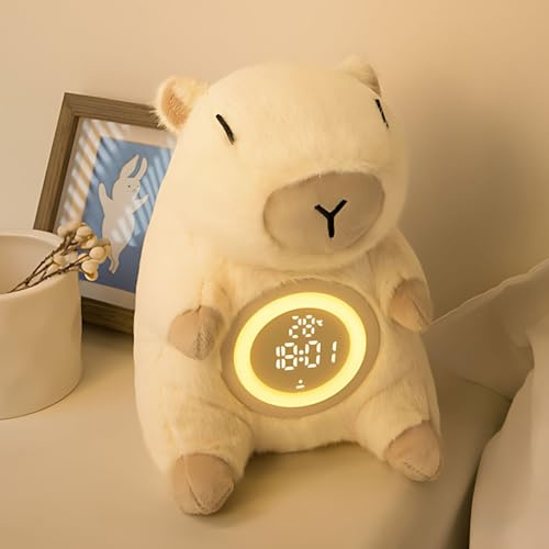 Aedcbaide Wecker mit licht, Kinderwecker, Wake up Light Lichtwecker, Niedliche Kapibala Plüschtiere Trainer Uhr, Doppelwecker mit Schlummerfunktion, Wecklicht & Nachtlicht für Kinder (Kapibala)