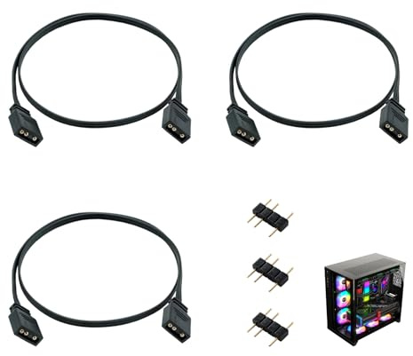 3 Piezas Cables de Extensión ARGB de 5 V 3 Pines, ARGB Divisor Cable con Conectores Macho y Hembra Intercambiables, Compatible con Tiras LED Direccionables y Ventiladores RGB para PC Gaming, 0,5m