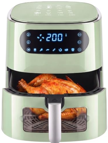Citybee Heißluftfritteuse 6L mit beleuchtetem Sichtfenster, PFAS-frei, Leiser Airfryer mit Touchscreen und Timer-Funktion, 7 Garprogramme, leicht zu reinigen, inkl. 10 Backpapier