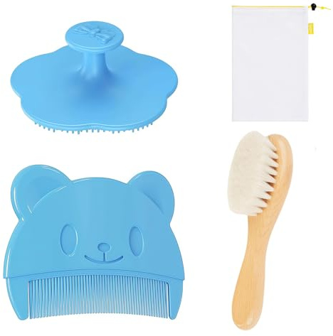 3-teiliges Baby-Kamm-Set babybürste Baby-Haarbürste Der Baby-Kamm entfernt effektiv Milchschorf, reinigt sanft die Kopfhaut von Neugeborenen und Säuglingen und massiert sie