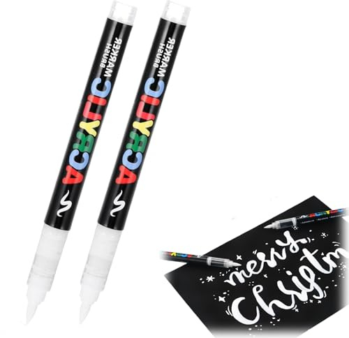 WALDSEELE 2 Stück Weiß Textilstifte Waschmaschinenfest Weicher Stift,Textilmarker Lichtecht Wasserfeste Acryl Stoffmalfarben,Permanent Stoffmalstifte T-Shirt Stoffbeutel,Weiß Extilstifte
