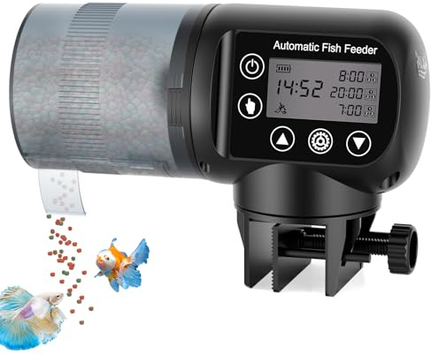 AQQA Futterautomat Aquarium,Automatischer Fischfutterspender mit 3 Fütterungsmodi,200ML programmierbarer Fischfutterautomat mit LCD-Timer für Urlaub und Wochenende
