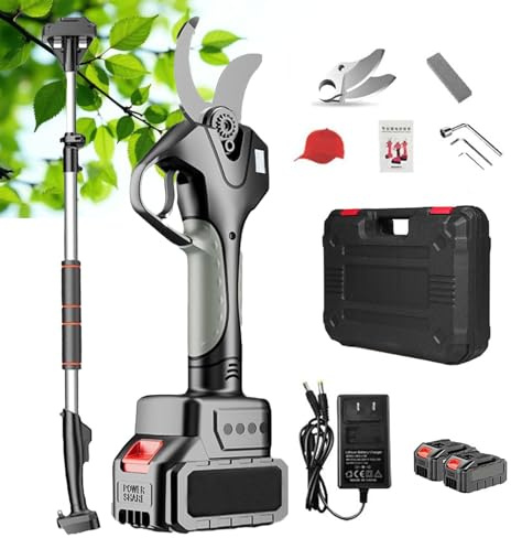 SEDAMORALLY Tijeras de Podar Eléctricas a Batería,Tijera podar inalámbricas portátiles Podadora Eléctrico de Ramas con Pértiga de extensión de Altura,Pantalla LCD,para Árboles Frutales,Viñas