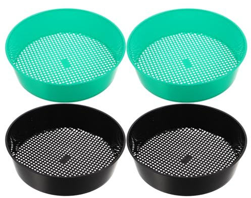 KICHOUSE 4 bandejas de plástico para tamizar Tierra - Tamiz para jardinería, Rocas, Arena y Grava pequeña - Malla ergonómica de plástico para Plantar en macizos de Flores