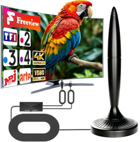 Antenne Interieur TNT Puissante, Omnidirectionnel 360° Base Magnétique (Noir Mat)