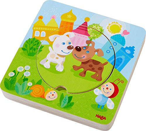 HABA 303536 - Holzpuzzle Kunterbunte Tierkinder , Puzzlespaß in 5 Schichten , Holzspielzeug ab 12 Monaten , Stabile Holzteile mit bunten Tiermotiven