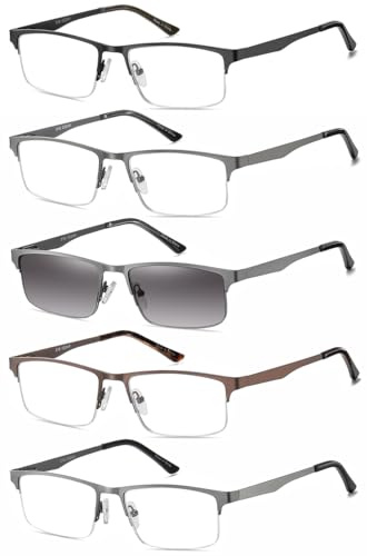 EYECEDAR 5 Stuks Lesebrille Herren Halber Rahmen Edelstahl Material Metall Federscharniere Enthalten Sonnenbrillen Lesebrillen 175