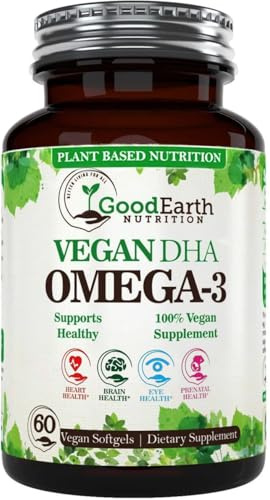 Algal Oil - Vegan DHA Omega 3 Fish Oil Supplements - Brain Booster,Supplement & Prenatal Vitamin -Provides Healthy Heart & Immune Support - Burpless Algae Supplement - 60 Mini Fish Softgels