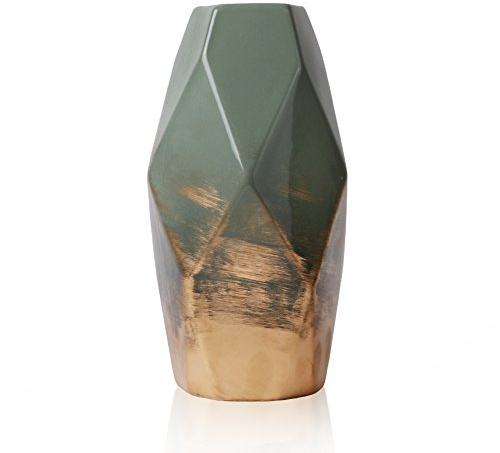 TERESA'S COLLECTIONS Grüne Golde Vase Deko für Zuhause, Moderne Kleine Vasen Dekorative Blumenvase für Pampasgras, Elegante Tischdeko Keramikvase Deko 20cm Hoch