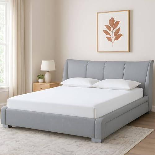 Shreem Linen Super Single Waterbed Sheets, 4-Piece 100% Egyptian Cotton Attached Sheet Set with 15 Deep Pocket, Soft & Breathable Bedsheets for Water Beds, White Solid