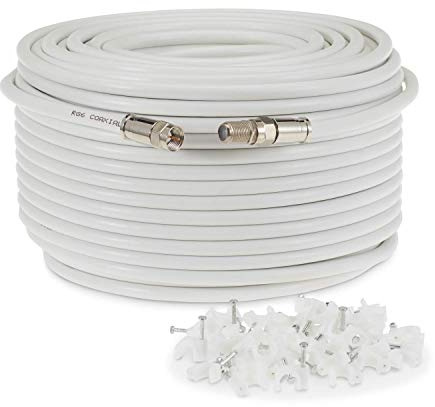 SSL RG6 Satellite Coaxial Cable Extension 40 Meter White Fully Assembled RG6 Satellite Coax TV Lead Kit with Premium Fitted Compression F Connectors for Sky Q HD, Freesat and Virgin Media