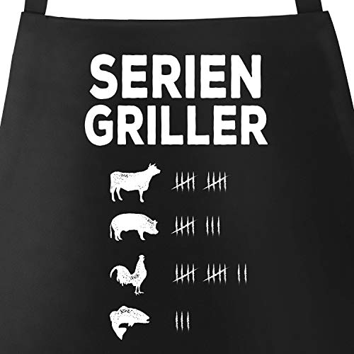 MoonWorks Grill-Schürze für Männer mit Spruch Seriengriller Strichliste Baumwoll-Schürze Küchenschürze schwarz unisize