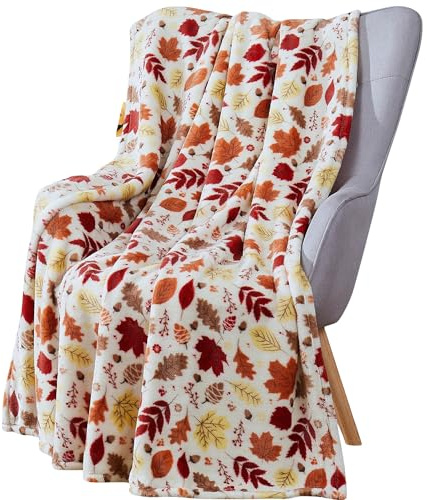 Soft Fall Throw Blanket: Colorful Autumn Leaves and Berries on Beige Background