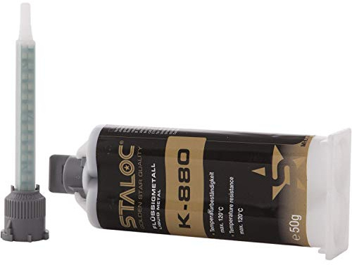 Staloc K-880 Metallkleber Flüssigmetall (hitzebeständig) mit Mischer 50 ml grau