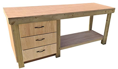 Arbor Garden Solutions Wooden Workbench Eucalyptus Hardwood Top - With 3x Drawer Tool Cabinet and Storage Shelf (5ft)