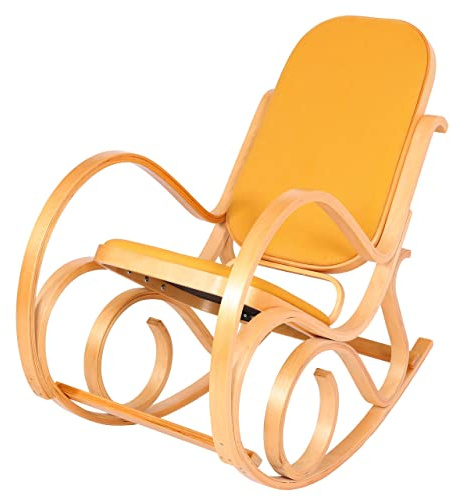 Mendler Schaukelstuhl M41 - Eiche-Optik, Stoff/Textil gelb | Schwingsessel, Fernsehsessel, Massiv-Holz