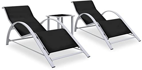 vidaXL Solsängar 2 st med bord aluminium svart