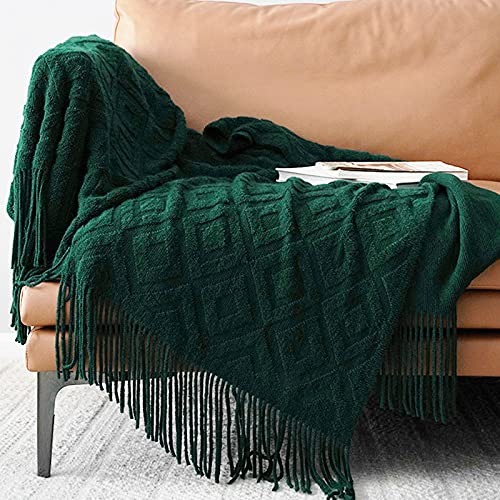 LumiSyne Gestrickte Decke Mit Quaste Einfarbig Jacquard Diamanten Muster Kuscheldecke Strickdecke Tagesdecke Überwurf Couchdecke Dekorative Decke Für Sofa Bett Beige 180x240cm