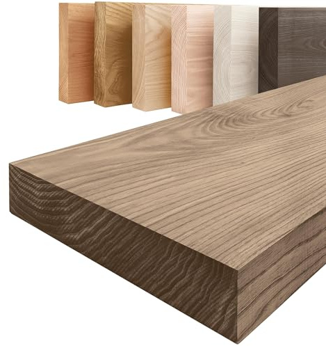 LAMO Manufaktur Regal Holz massiv ohne Befestigung | Wand Regal 40 cm breit für Badezimmer, Flur, Küche | Farbe: Nussbaum, Kante: gerade | Massivholz, modernes Design, Schwebeeffekt