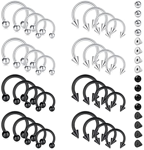 D.Bella 16G Surgical Steel Nose Septum Horseshoe Hoop Earring Eyebrow Tragus Lip Piercing Ring Balls & Spikes 6-12mm