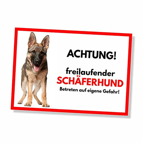 Schäferhund Freilaufender Hund Dog Schild Spruch Türschild Hundeschild Warnschild Geschenkidee Sicherheitsschild Hund Privatgrundstück Hundewarnung Warnung vor dem Hund