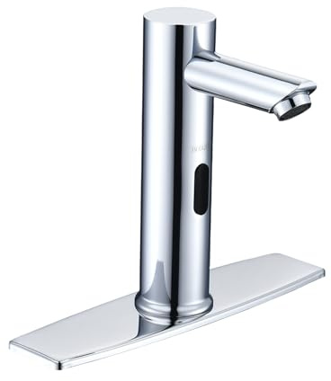 Automatic Sensor Touchless Bathroom Faucet, Waterfall Single Hole Bathroom Sink Faucet Stainless Steel, Hands Free Motion Sensor Lavatory Faucet with Hole Cover Plate (Regular Version, Black)