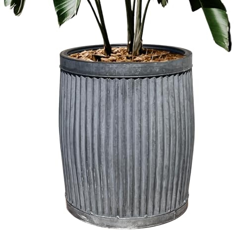 Medium Vintage Ribbed Design Galvanised Dolly Tub Planter