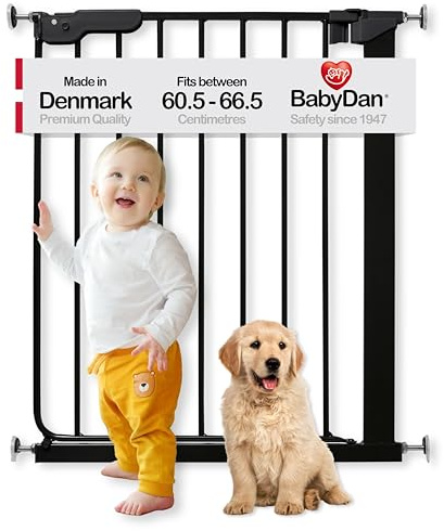 BabyDan Esbjerg, Extra Slim Ohne bohren Treppenschutzgitter, 60,5-66 cm, Baby-/Sicherheitsgitter, Schwarz, Hergestellt in Dänemark - (Haustiergitter/Hundegitter)