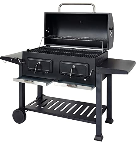Holzkohlegrill HWC-K94, Grillwagen Standgrill BBQ Gartengrill mit Deckel Ablage, Stahl Emaille 110x153x60cm schwarz