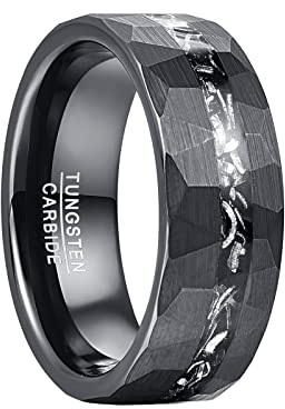 Vakki 8mm Schwarz Wolfram Ring für Herren Damen Gehämmert, strukturiert, Meteorit, für Ehering, Hochzeitstag, Geburtstag, Größe 67.2(21.4)