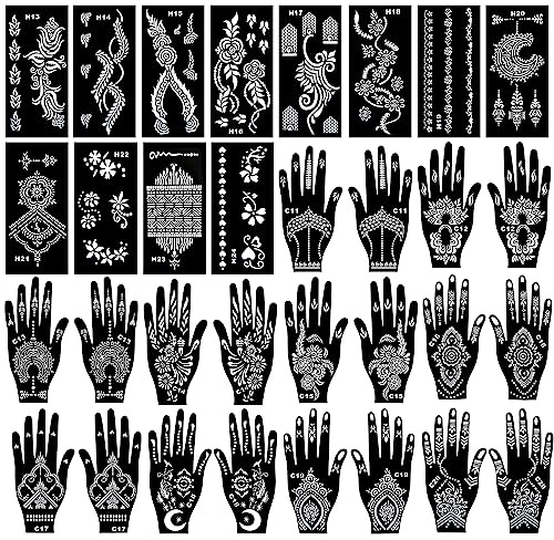 Kotbs Kit di stencil per tatuaggi all'henné, 12 fogli di fiori Totem Henné Stencil per mani, avambraccio, gambe, corpo, aerografo glitterato, fai da te e stencil all'henné da 20 fogli, riutilizzabili