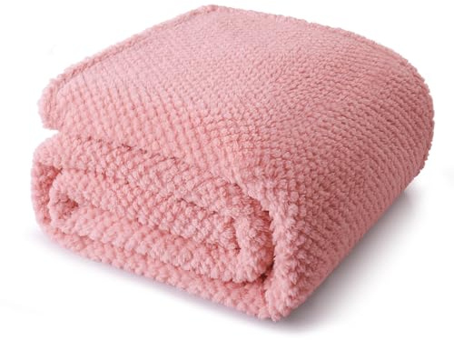 Whale Flotilla Large Jacquard Throw Blanket for Sofa,130x180 CM | Pink, Lightweight Breathable Waffle Blankets, Decorative for Chair Bed Coach, All Season, Fluffy Microfiber, Bedspread