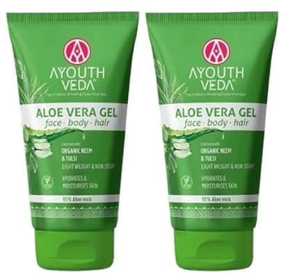 Ayouthveda Aloe Vera Gel | Multi Purpose Gel For Face, Body & Hair | Non-Greasy Hydrating formula With Neem, Tulsi & Cucumber Essence | Calms Sunburn & Promotes Even Skin Tone | (2 pack)