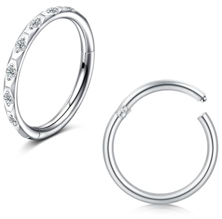 WillTen 2PCS Piercing Nez Anneaux Argent, 16G 8mm Piercing Helix Acier Chirurgical en Diamant Cliquez sur le Nœud Nasal Anneau Cartilage Spirale Tragus Rook Septum Piercing Girl Jewelry