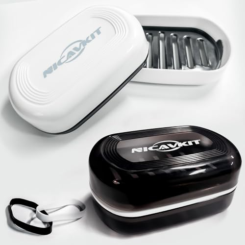 NICAVKIT Confezione da 2 contenitori per sapone da viaggio, a prova di perdite, portasapone da viaggio, con cinturino in silicone, custodia portatile con coperchio, per bagno, campeggio, palestra,